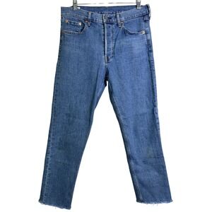 GAP Women's Cheeky Straight High Rise Jeans Medium Wash Raw Hem Size 29/8 Ankle